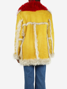 Prada Yellow and red F/W 2014 Runway sheep fur coat - size UK 6