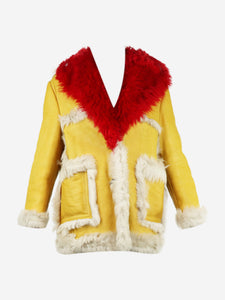 Prada Yellow and red F/W 2014 Runway sheep fur coat - size UK 6