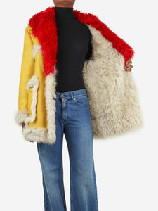 Prada Yellow and red F/W 2014 Runway sheep fur coat - size UK 6