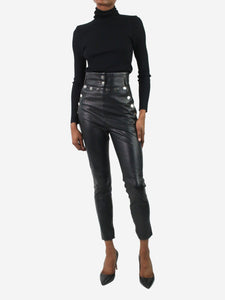 Skiim Black leather stud-buttoned trousers - size FR 36