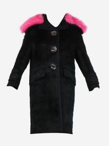 Prada Black and pink alpaca-blend coat - size UK 6