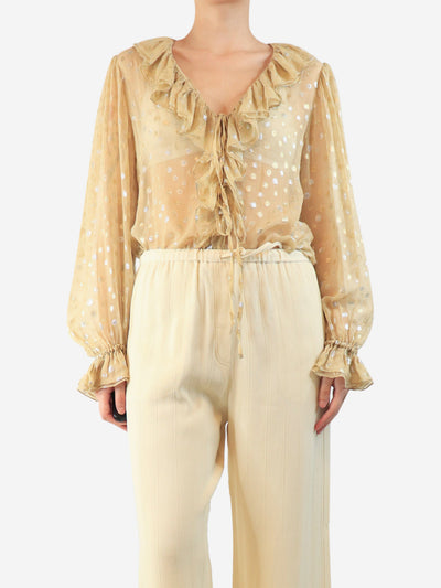Gold polka-dot silk top - size UK 12 Tops Saint Laurent 