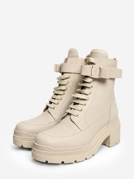 Cream leather Vara bow lace-up combat boots - size EU 38.5 alternate image