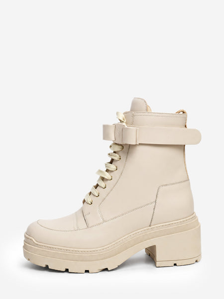 Cream leather Vara bow lace-up combat boots - size EU 38.5 product image