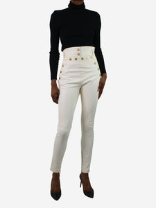 Skiim White leather stud-buttoned trousers - size FR 34
