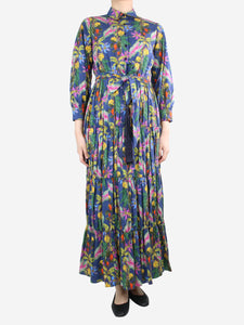 Borgo De Nor Dark blue belted floral printed dress - size UK 10