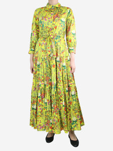 Borgo De Nor Yellow belted floral printed dress - size UK 10