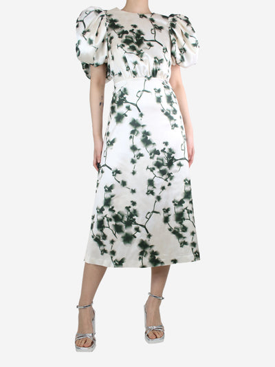 Cream puff-sleeved graphic midi dress - size UK 12 Dresses Rotate 