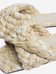 Bottega Veneta Neutral raffia square-toe sandals - size EU 38.5