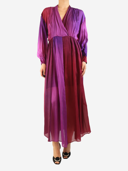 Purple sheer silk maxi dress - size UK 8 product image