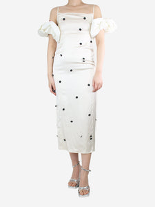 Jacquemus Cream puff-sleeved midi dress - size UK 8