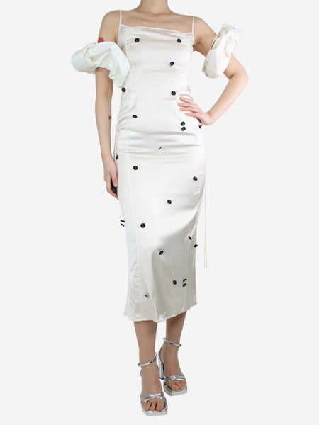Cream puff-sleeved midi dress - size UK 8 product image