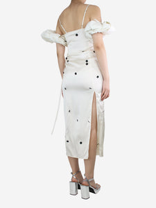 Jacquemus Cream puff-sleeved midi dress - size UK 8