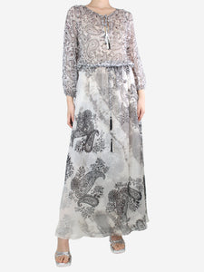 Marie France Van Damme White paisley sheer maxi dress - size UK 10