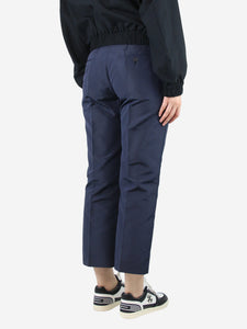 Prada Navy blue silk-blend trousers - size UK 12