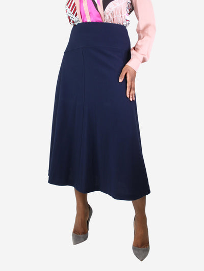 Navy blue A-line wool midi skirt - size UK 12 Skirts Bamford 