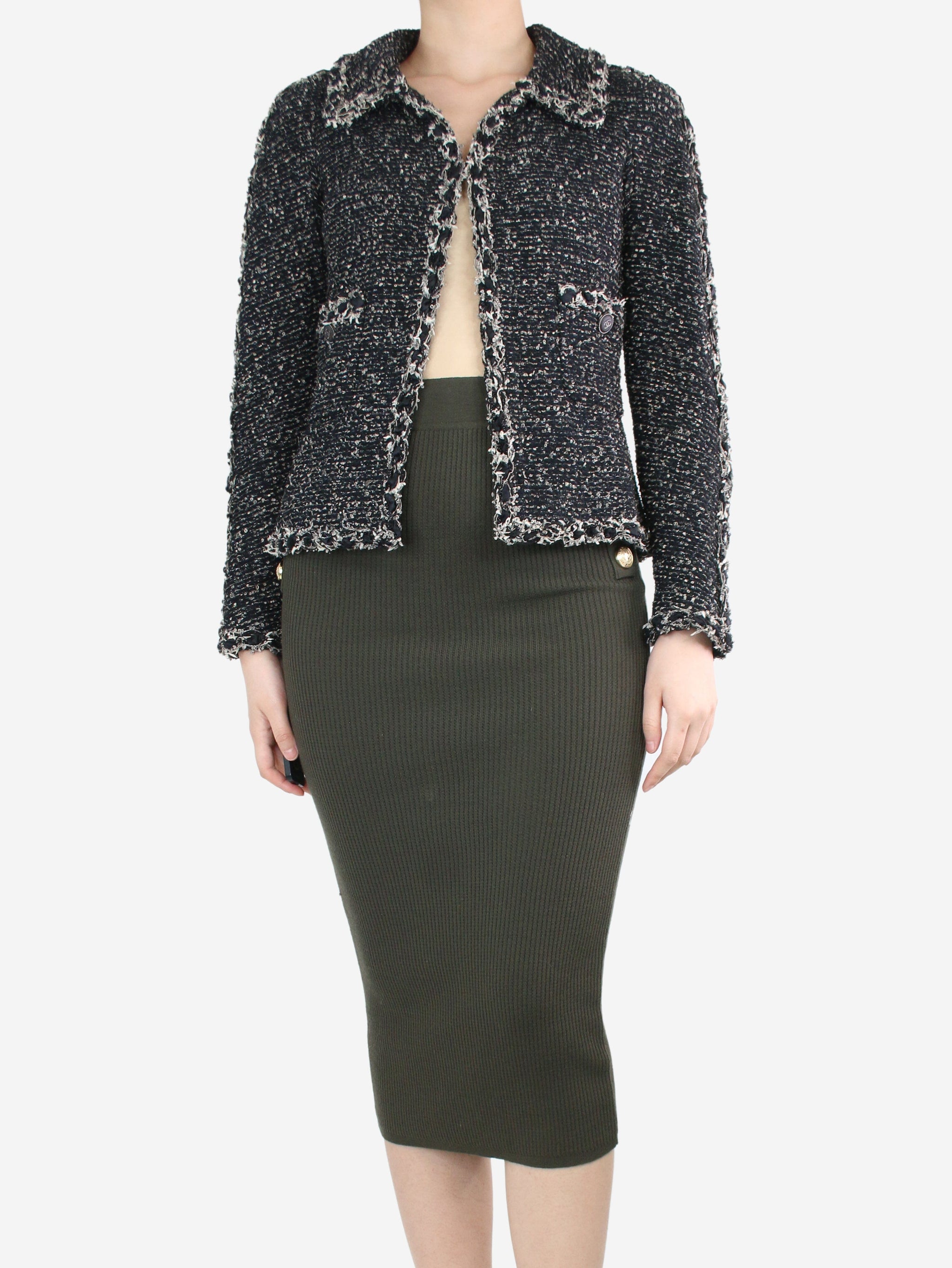 Chanel pre-owned black tweed textured jacket - size UK 8 | Sign of the ...