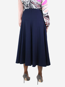 Bamford Navy blue A-line wool midi skirt - size UK 12