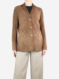 S Max Mara Brown suede leather jacket - size UK 12