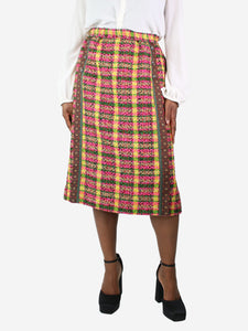 Gucci Multicoloured tweed checkered midi skirt - size UK 12