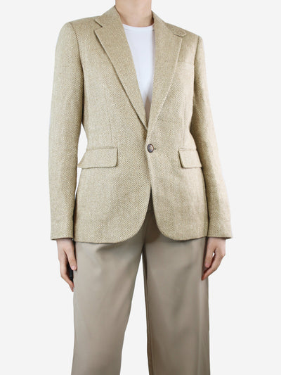 Neutral single-buttoned linen blazer - size UK 10