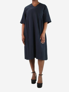 Margaret Howell Navy blue short-sleeved v-neck dress - size UK 14