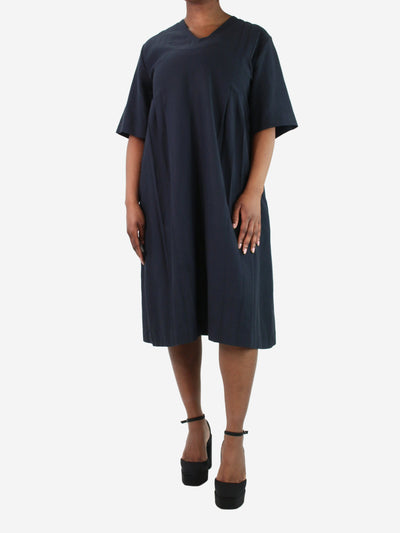 Navy blue short-sleeved v-neck dress - size UK 14 Dresses Margaret Howell 
