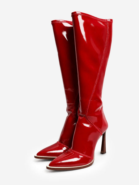 Red glossy neoprene Fframe knee-high boots - size EU 39 alternate image
