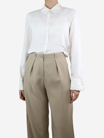 Cream silk ruffle-trim shirt - size M