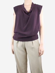 Lanvin Purple sleeveless drape neck top - size UK 8