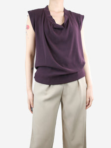 Lanvin Purple sleeveless drape neck top - size UK 8