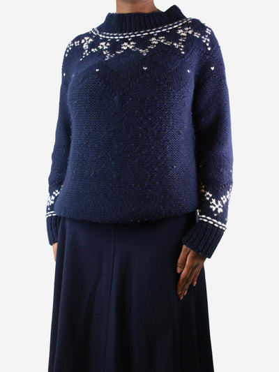 Dark blue chunky patterned jumper - size L Knitwear Bamford 