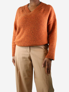 Lafayette 148 Orange fleck v-neck jumper - size L