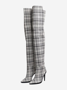 Off White Black tartan knee-high boots - size EU 39 (UK 6)