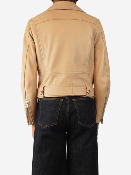 Neutral leather biker jacket - size UK 8 alternate image