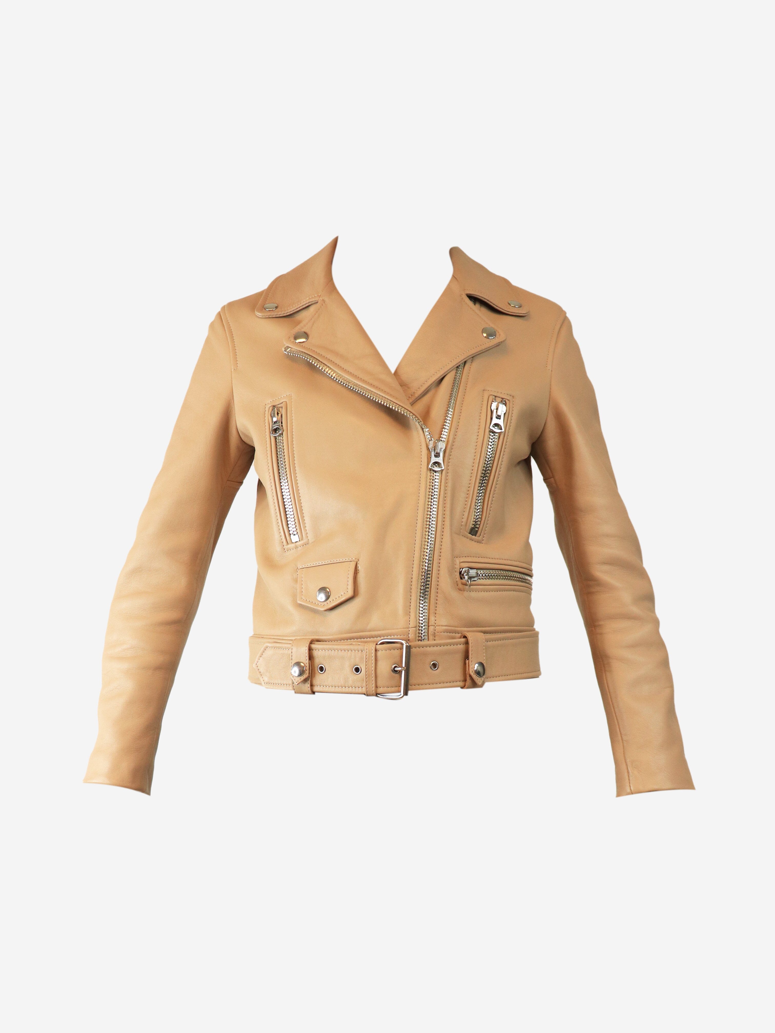 Neutral leather biker jacket - size UK 8 Coats & Jackets Acne Studios 