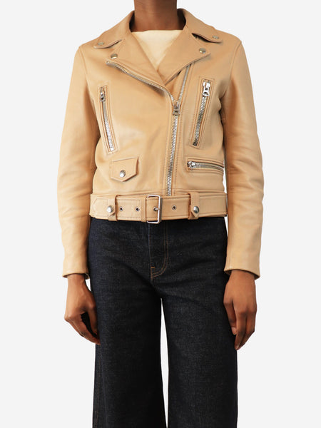 Neutral leather biker jacket - size UK 8 product image