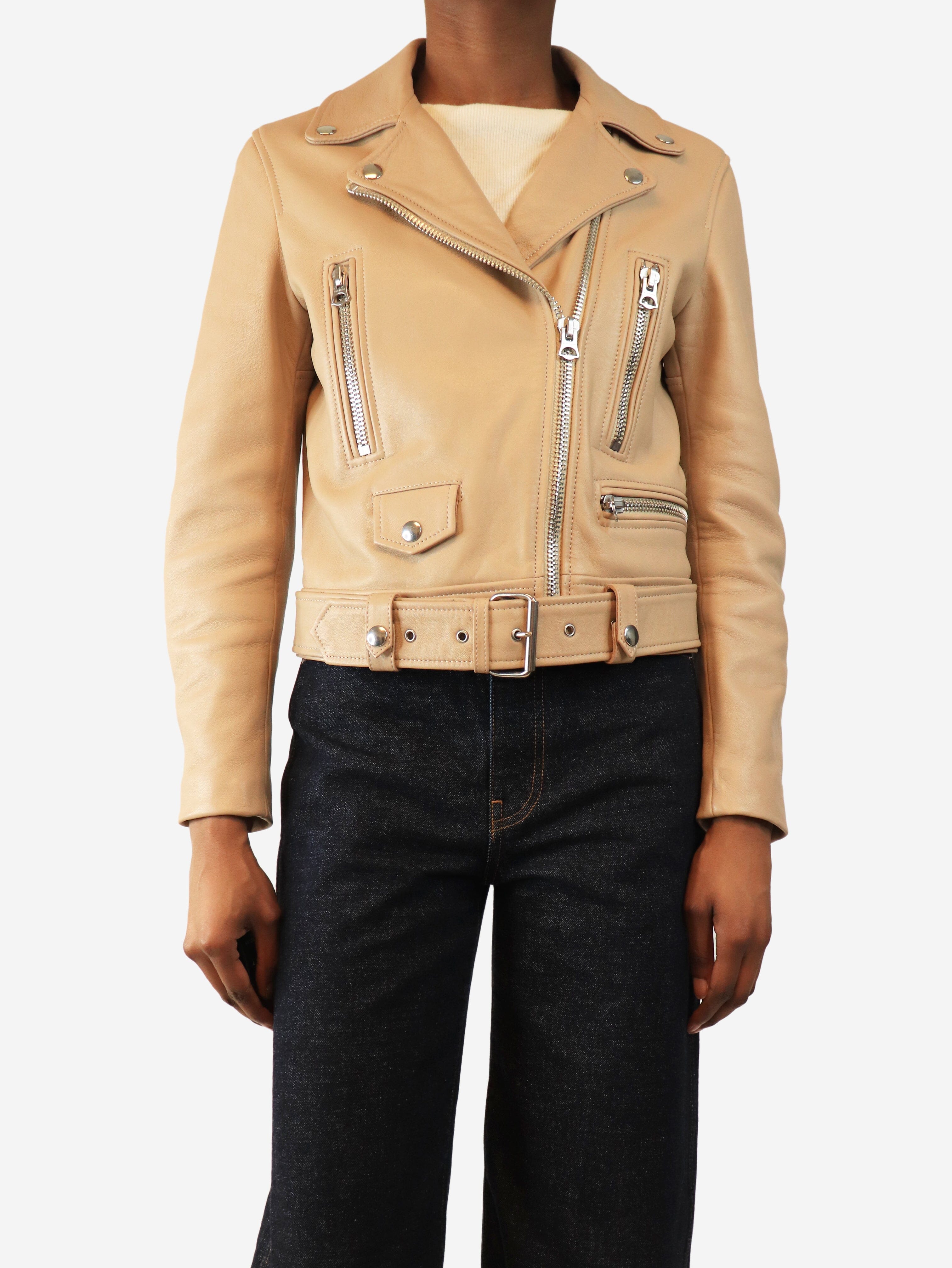 Neutral leather biker jacket - size UK 8 Coats & Jackets Acne Studios 