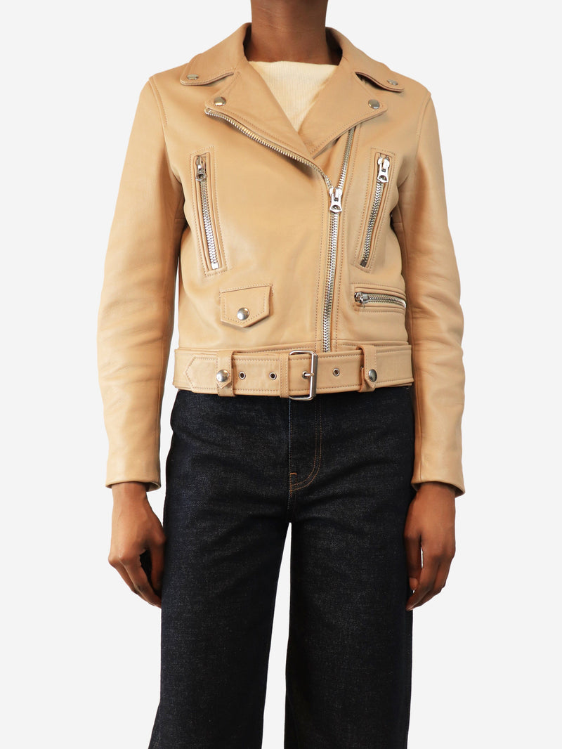 Neutral leather biker jacket - size UK 8 Coats & Jackets Acne Studios 