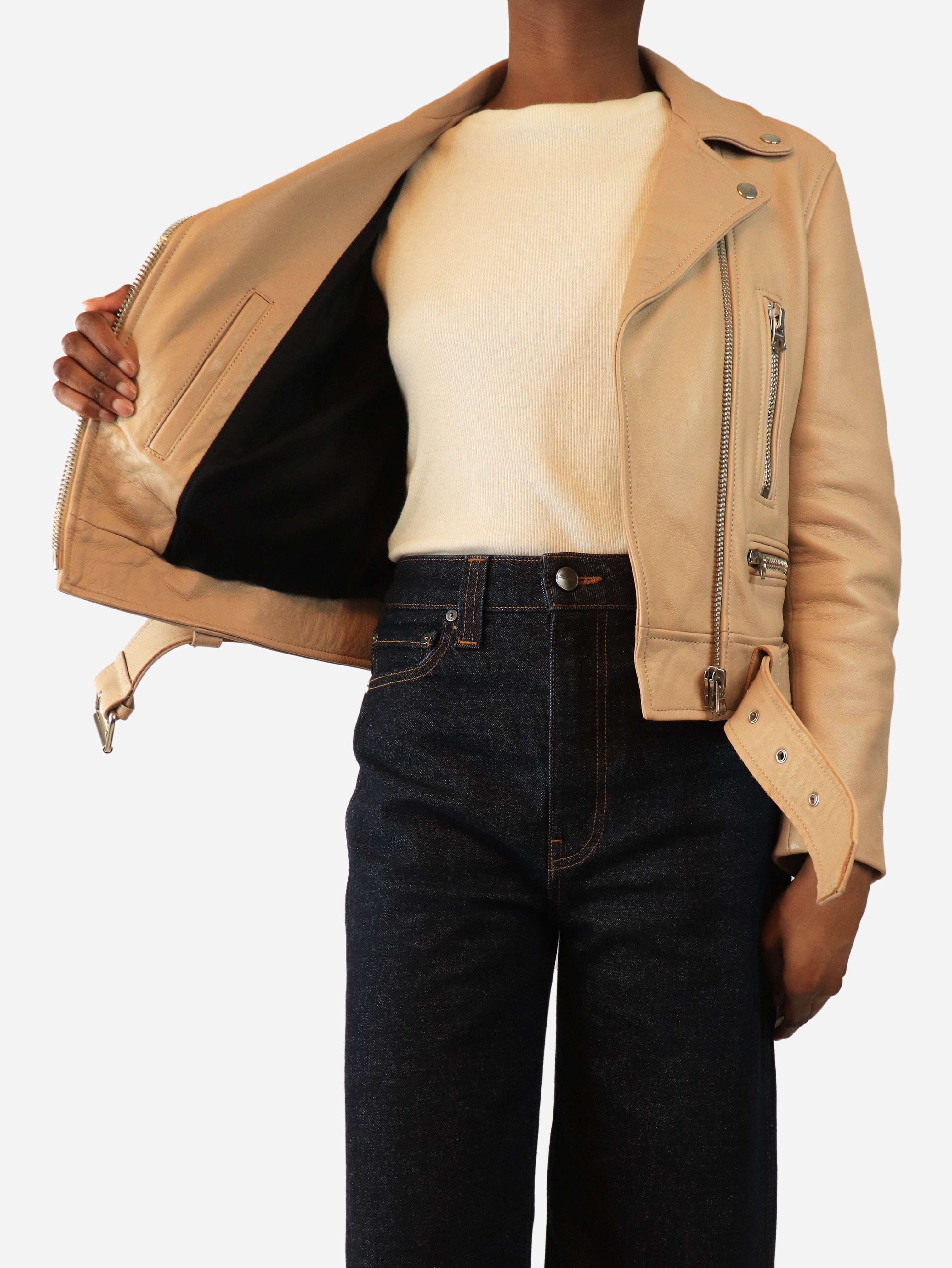 Neutral leather biker jacket - size UK 8 Coats & Jackets Acne Studios 