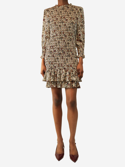 Multicolour floral shirred mini dress - size UK 6 Dresses Veronica Beard 