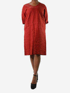 Margaret Howell Rust orange short-sleeved linen dress - size UK 14