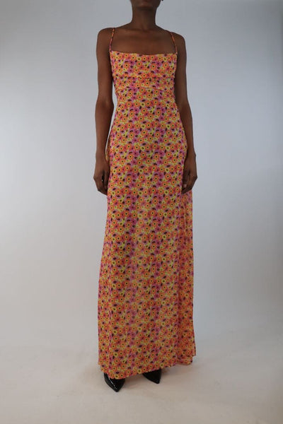 Bananhot Orange and pink sleeveless floral dress - size XS Dresses Bananhot 
