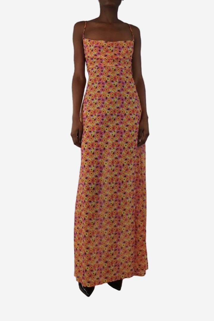 Bananhot Orange and pink sleeveless floral dress - size XS Dresses Bananhot 