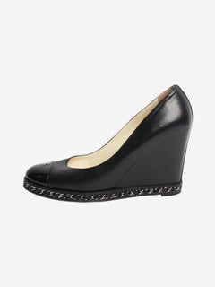 Black leather wedge pumps - size EU 39 Heels Chanel 