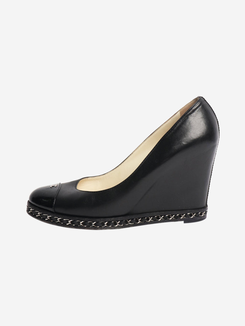 Black leather wedge pumps - size EU 39 Heels Chanel 