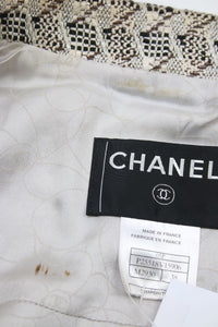 Chanel Cream and black tweed patterned jacket - size UK 10