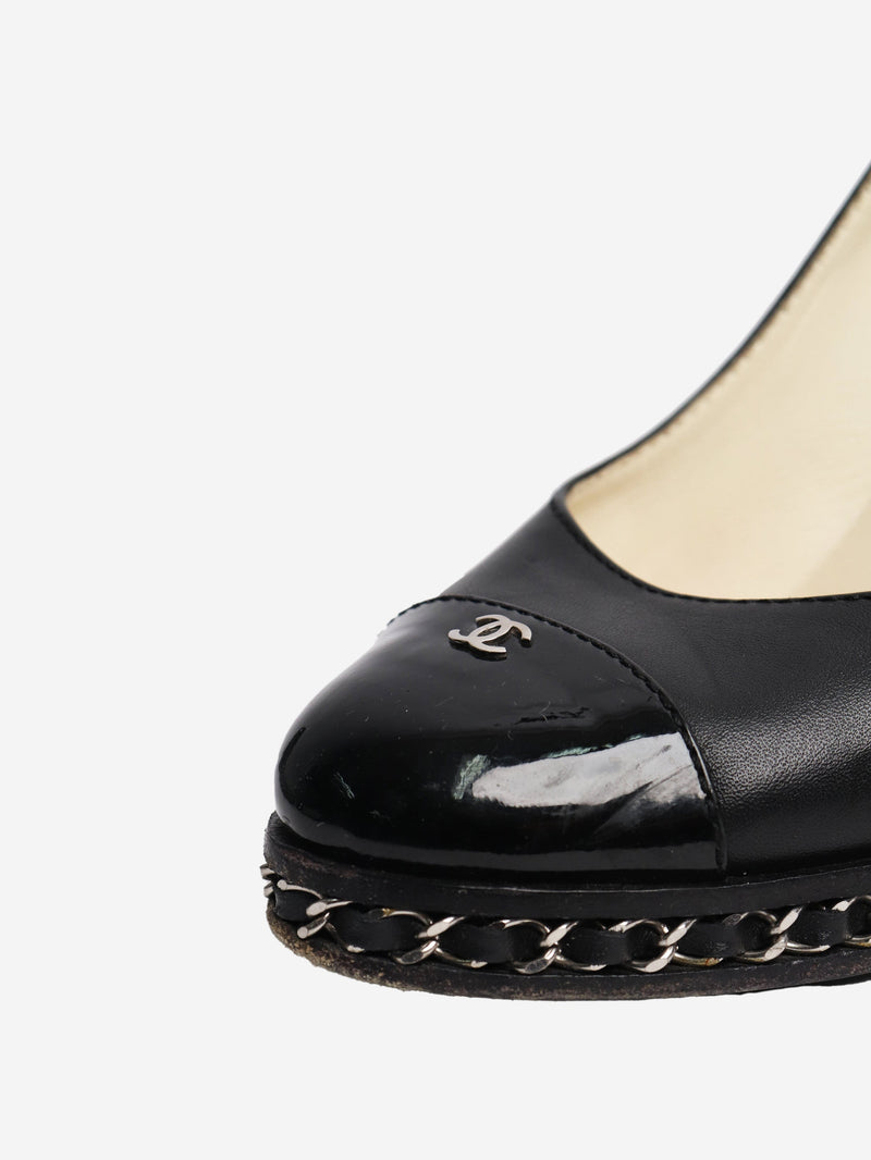 Black leather wedge pumps - size EU 39 Heels Chanel 