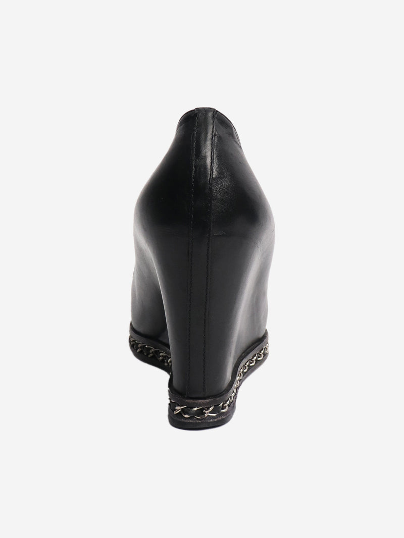 Black leather wedge pumps - size EU 39 Heels Chanel 