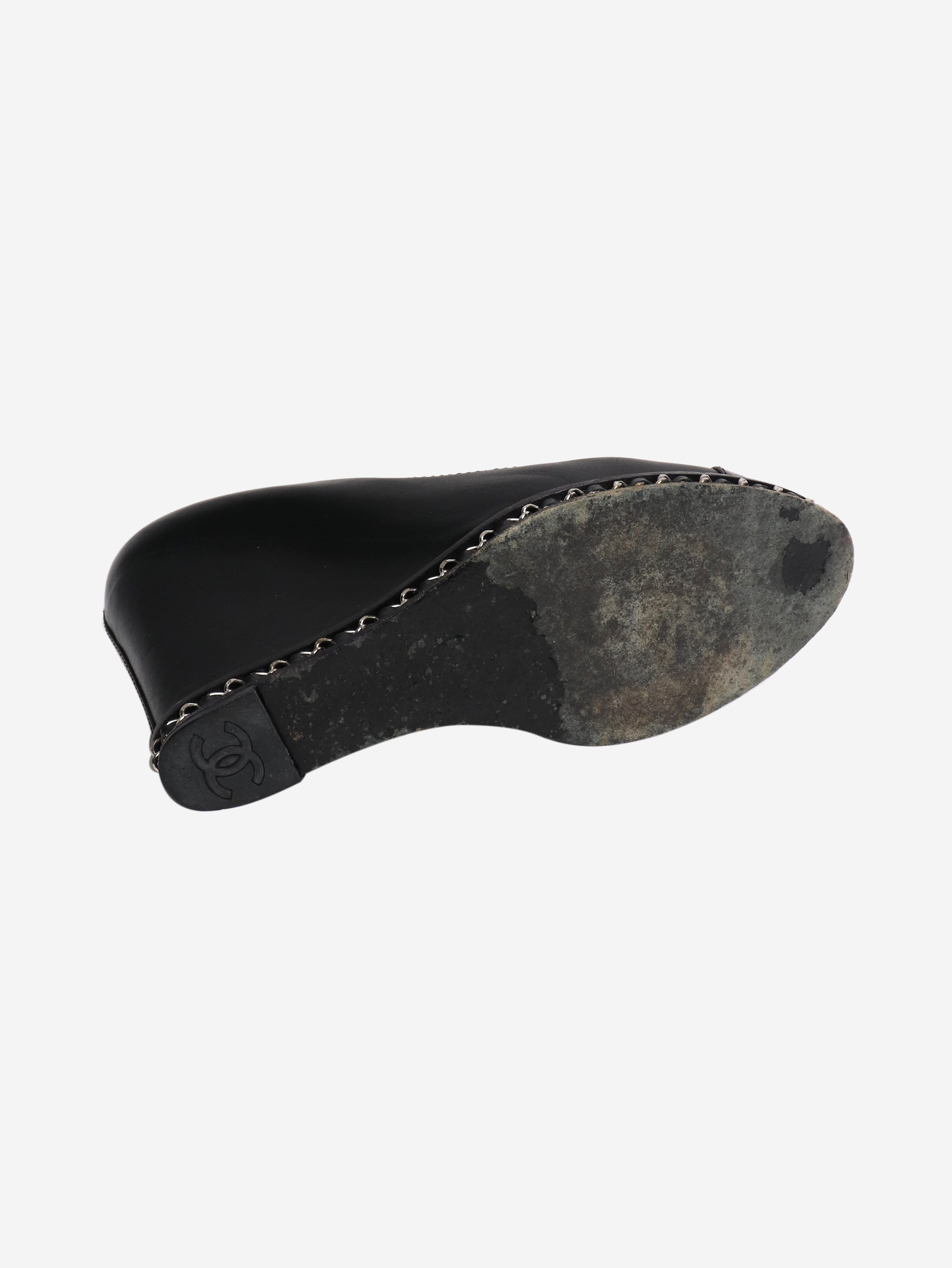 Black leather wedge pumps - size EU 39 Heels Chanel 